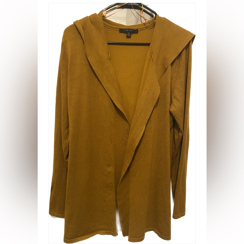 Hooded Open Front Mustard Cardigan by Cyrus sz XL